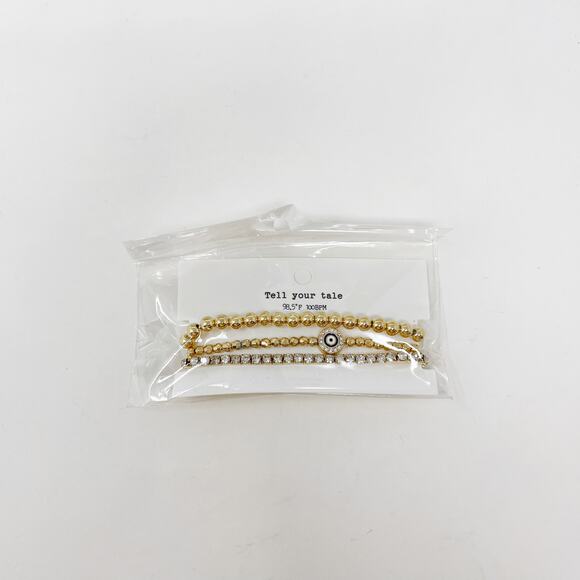 New Tell Your Tale Set of 3 Bracelets Gold Tone Beaded Rhinestone Boho Stackable - Picture 1 of 4